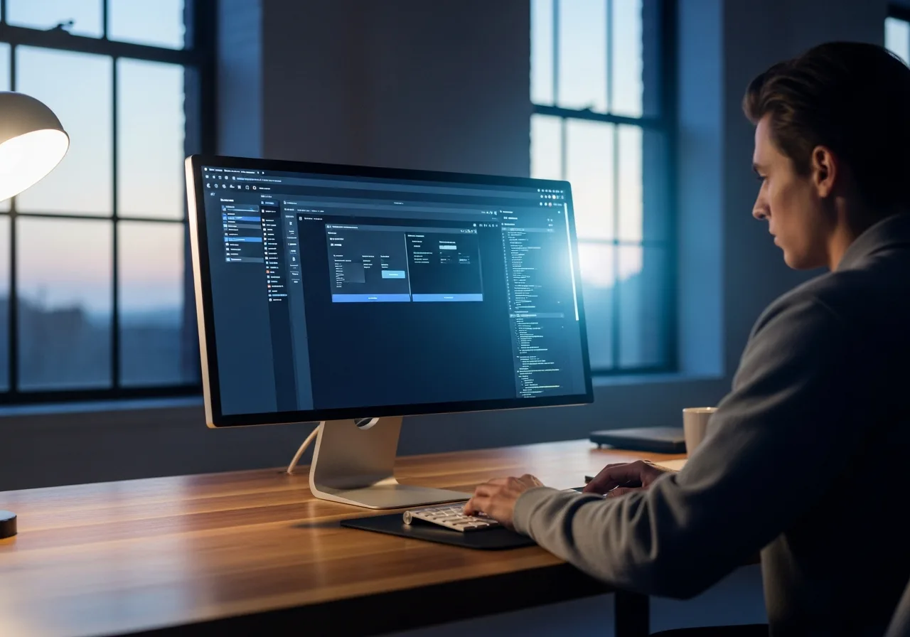 A maker working in Zio Browser on a large desktop monitor